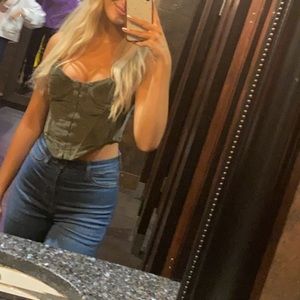 SUPER RARE WHITE FOX BOUTIQUE’S NO SHADE BUSTIER OLIVE GREEN COMES WITH ITS BAG